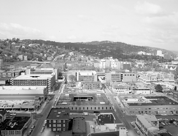 black and white photo of the PSU campus