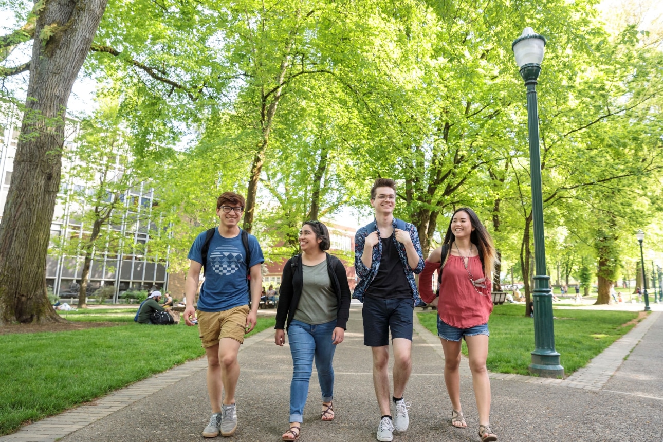 students walking outside